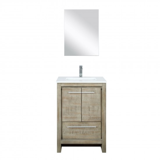 Lafarre 24" Rustic Acacia Vanity, White Quartz Top, Square Sink, Labaro Brushed Nickel Faucet Set, and 18" Mirror