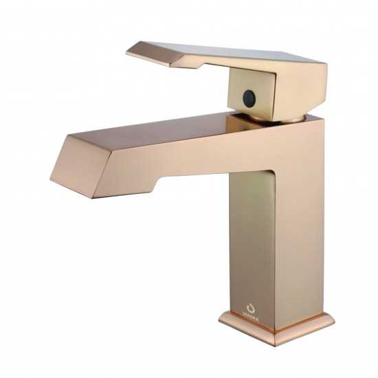 Lafarre 24" Rustic Acacia Bathroom Vanity, White Quartz Top, White Square Sink, and Labaro Rose Gold Faucet Set