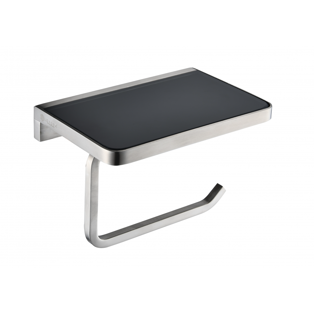 Bagno Bianca Stainless Steel Black Glass Shelf w/ Toilet Paper Holder - Brushed Nickel Bagno Bianca Stainless Steel Black Glass Shelf w/ Toilet Paper Holder - Brushed Nickel