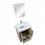 Lafarre 24" Rustic Acacia Vanity, White Quartz Top, White Square Sink, Balzani Gun Metal Faucet Set, and 18" Frameless Mirror