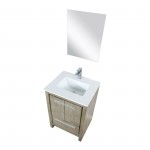 Lafarre 24" Rustic Acacia Vanity, White Quartz Top, White Square Sink, Balzani Gun Metal Faucet Set, and 18" Frameless Mirror