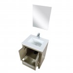 Lafarre 24" Rustic Acacia Vanity, White Quartz Top, White Square Sink, Balzani Gun Metal Faucet Set, and 18" Frameless Mirror