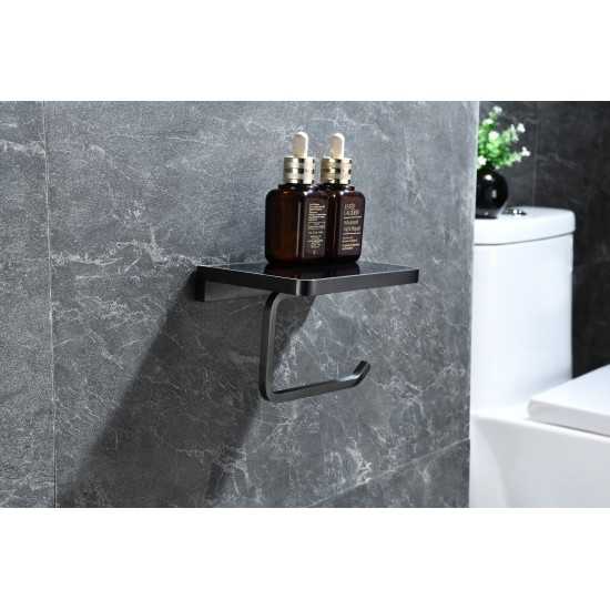 Bagno Bianca Stainless Steel Black Glass Shelf w/ Toilet Paper Holder - Gun Metal