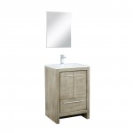 Lafarre 24" Rustic Acacia Vanity, White Quartz Top, White Square Sink, Balzani Gun Metal Faucet Set, and 18" Frameless Mirror