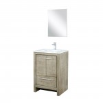 Lafarre 24" Rustic Acacia Vanity, White Quartz Top, White Square Sink, Balzani Gun Metal Faucet Set, and 18" Frameless Mirror