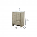 Lafarre 24" Rustic Acacia Vanity, White Quartz Top, White Square Sink, Balzani Gun Metal Faucet Set, and 18" Frameless Mirror