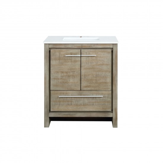 Lafarre 30" Rustic Acacia Bathroom Vanity, White Quartz Top, and White Square Sink