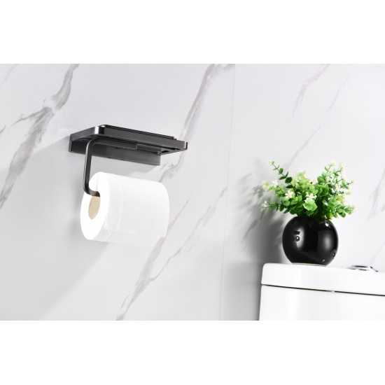 Bagno Bianca Stainless Steel Black Glass Shelf w/ Toilet Paper Holder - Gun Metal