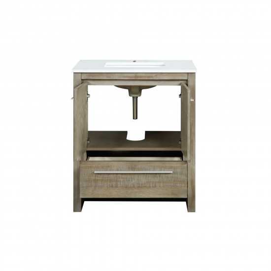 Lafarre 30" Rustic Acacia Bathroom Vanity, White Quartz Top, and White Square Sink