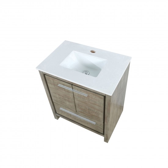 Lafarre 30" Rustic Acacia Bathroom Vanity, White Quartz Top, and White Square Sink