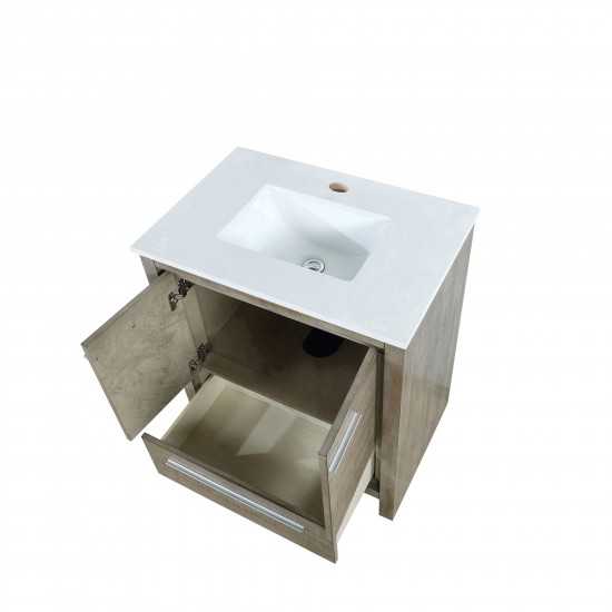 Lafarre 30" Rustic Acacia Bathroom Vanity, White Quartz Top, and White Square Sink