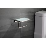 Bagno Bianca Stainless Steel White Glass Shelf w/ Toilet Paper Holder - Chrome