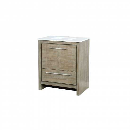 Lafarre 30" Rustic Acacia Bathroom Vanity, White Quartz Top, and White Square Sink