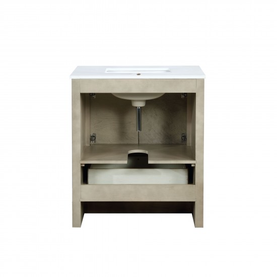 Lafarre 30" Rustic Acacia Bathroom Vanity, White Quartz Top, and White Square Sink