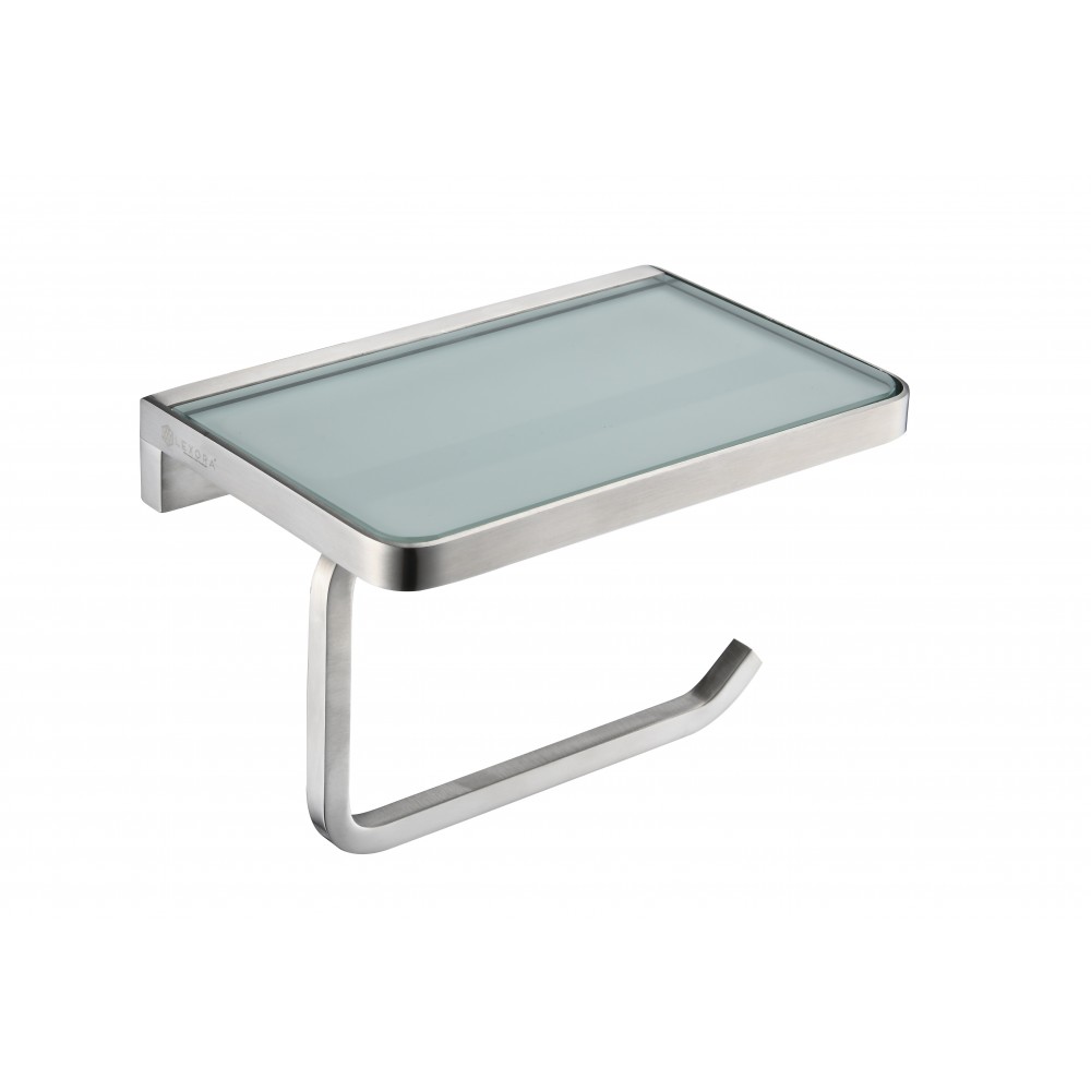 Bagno Bianca Stainless Steel White Glass Shelf w/ Toilet Paper Holder - Brushed Nickel
