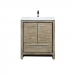 Lafarre 30" Rustic Acacia Bathroom Vanity, White Quartz Top, White Square Sink, and Monte Chrome Faucet Set