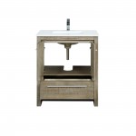 Lafarre 30" Rustic Acacia Bathroom Vanity, White Quartz Top, White Square Sink, and Monte Chrome Faucet Set