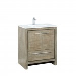 Lafarre 30" Rustic Acacia Bathroom Vanity, White Quartz Top, White Square Sink, and Monte Chrome Faucet Set