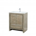 Lafarre 30" Rustic Acacia Bathroom Vanity, White Quartz Top, White Square Sink, and Monte Chrome Faucet Set