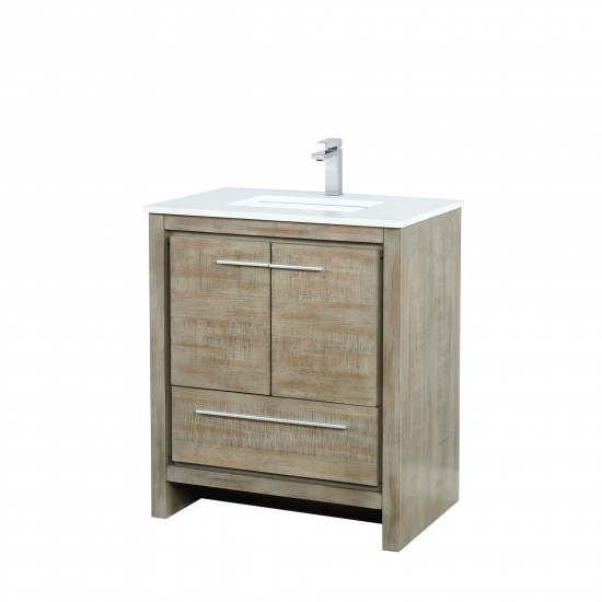 Lafarre 30" Rustic Acacia Bathroom Vanity, White Quartz Top, White Square Sink, and Monte Chrome Faucet Set