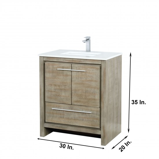 Lafarre 30" Rustic Acacia Bathroom Vanity, White Quartz Top, White Square Sink, and Monte Chrome Faucet Set