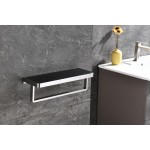 Bagno Bianca Stainless Steel Black Glass Shelf w/ Towel Bar - Chrome