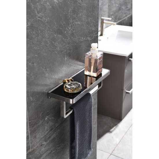 Bagno Bianca Stainless Steel Black Glass Shelf w/ Towel Bar - Chrome