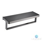 Bagno Bianca Stainless Steel Black Glass Shelf w/ Towel Bar - Gun Metal