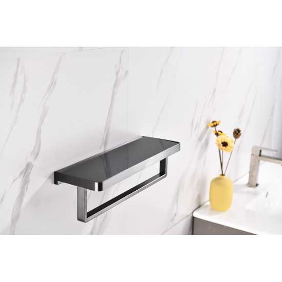 Bagno Bianca Stainless Steel Black Glass Shelf w/ Towel Bar - Gun Metal