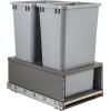 Double 50qt Metal Drawerbox Trashcan Pullout with Grey Bins