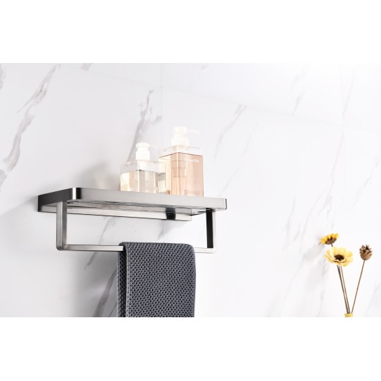 Bagno Bianca Stainless Steel Black Glass Shelf w/ Towel Bar - Gun Metal