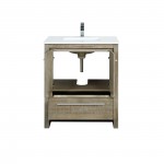 Lafarre 30" Rustic Acacia Bathroom Vanity, White Quartz Top, White Square Sink, and Labaro Rose Gold Faucet Set