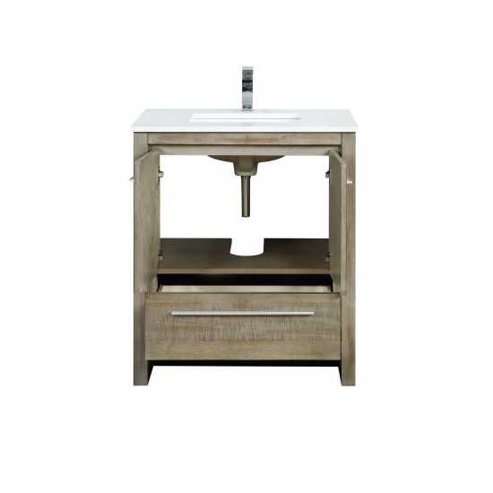 Lafarre 30" Rustic Acacia Bathroom Vanity, White Quartz Top, White Square Sink, and Labaro Rose Gold Faucet Set