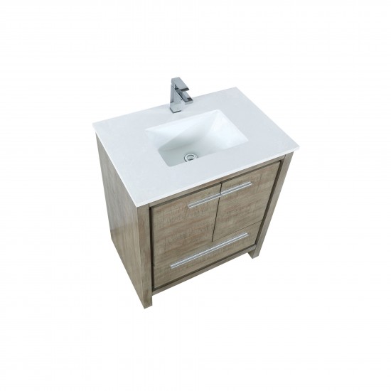 Lafarre 30" Rustic Acacia Bathroom Vanity, White Quartz Top, White Square Sink, and Labaro Rose Gold Faucet Set