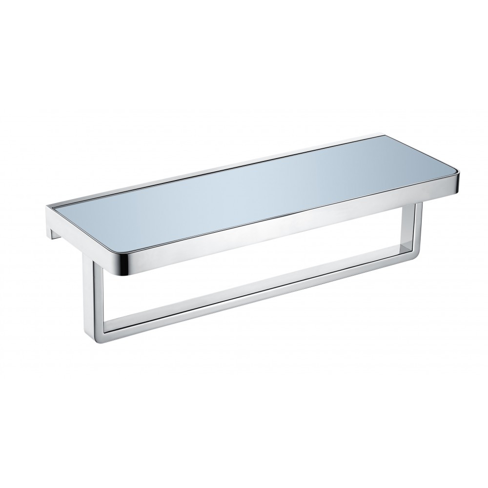 Bagno Bianca Stainless Steel White Glass Shelf w/ Towel Bar - Chrome Bagno Bianca Stainless Steel White Glass Shelf w/ Towel Bar - Chrome