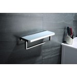 Bagno Bianca Stainless Steel White Glass Shelf w/ Towel Bar - Chrome