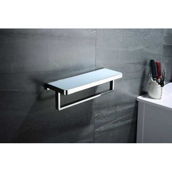 Bagno Bianca Stainless Steel White Glass Shelf w/ Towel Bar - Chrome