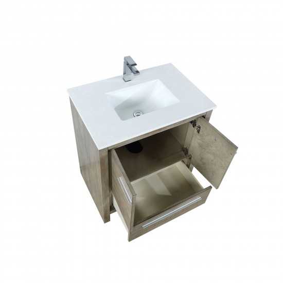 Lafarre 30" Rustic Acacia Bathroom Vanity, White Quartz Top, White Square Sink, and Labaro Rose Gold Faucet Set