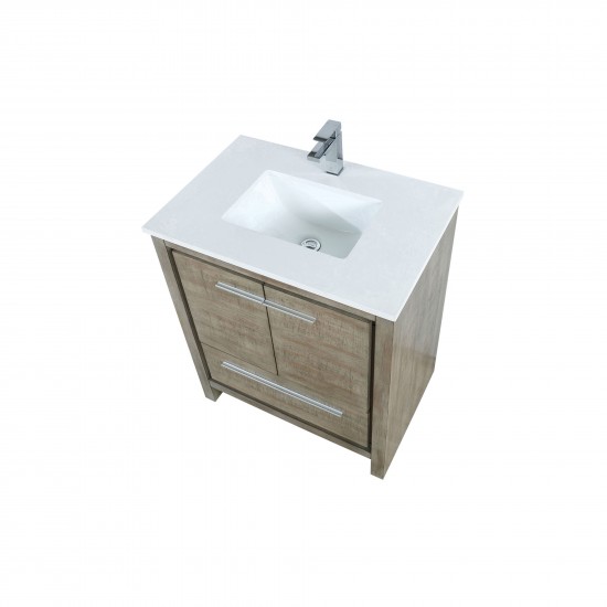 Lafarre 30" Rustic Acacia Bathroom Vanity, White Quartz Top, White Square Sink, and Labaro Rose Gold Faucet Set