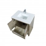 Lafarre 30" Rustic Acacia Bathroom Vanity, White Quartz Top, White Square Sink, and Labaro Rose Gold Faucet Set
