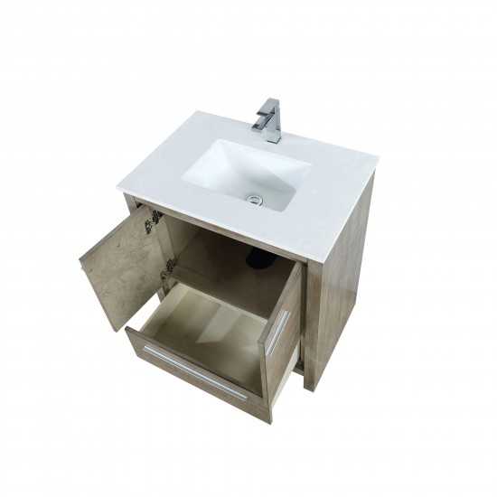 Lafarre 30" Rustic Acacia Bathroom Vanity, White Quartz Top, White Square Sink, and Labaro Rose Gold Faucet Set
