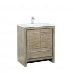 Lafarre 30" Rustic Acacia Bathroom Vanity, White Quartz Top, White Square Sink, and Labaro Rose Gold Faucet Set