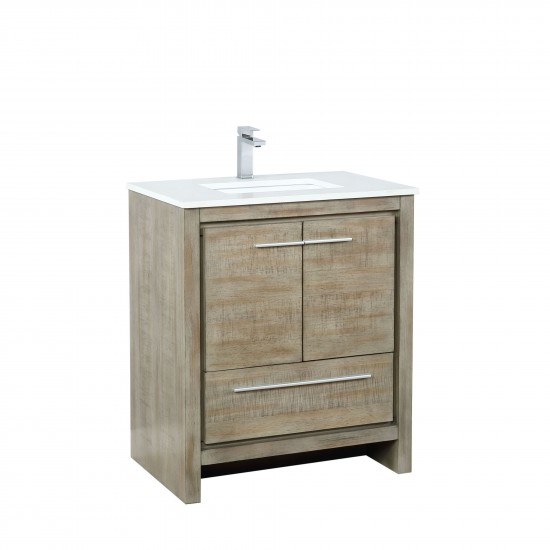 Lafarre 30" Rustic Acacia Bathroom Vanity, White Quartz Top, White Square Sink, and Labaro Rose Gold Faucet Set