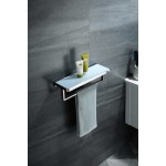 Bagno Bianca Stainless Steel White Glass Shelf w/ Towel Bar - Chrome