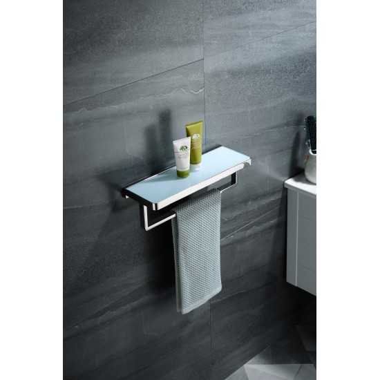 Bagno Bianca Stainless Steel White Glass Shelf w/ Towel Bar - Chrome