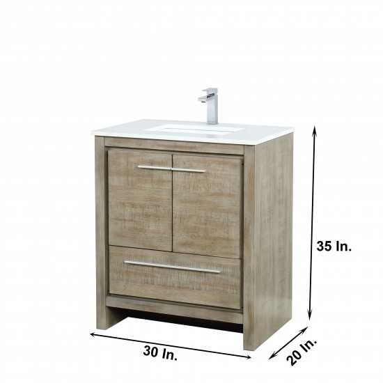 Lafarre 30" Rustic Acacia Bathroom Vanity, White Quartz Top, White Square Sink, and Labaro Rose Gold Faucet Set