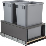 Double 35qt Metal Drawerbox Trashcan Pullout with Grey Bins