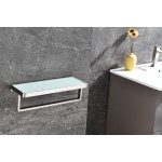Bagno Bianca Stainless Steel White Glass Shelf w/ Towel Bar - Brushed Nickel