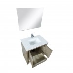 Lafarre 30" Rustic Acacia Vanity, White Quartz Top, White Square Sink, Labaro Rose Gold Faucet Set, and 28" Frameless Mirror