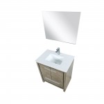 Lafarre 30" Rustic Acacia Vanity, White Quartz Top, White Square Sink, Labaro Rose Gold Faucet Set, and 28" Frameless Mirror